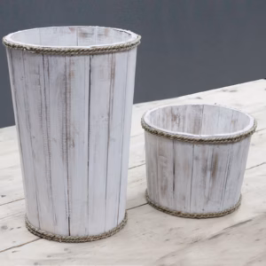 Handgemaakte Houten Display Ton - Witgewassen - Groot