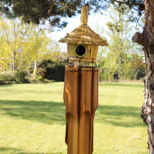 Round Seagrass Bird Box with Chimes - Large