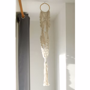 Macrame Pot Holder - Long With Ratten Hoop