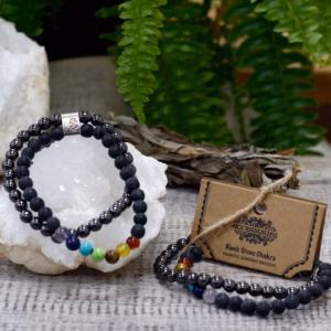 Dubbele Magnetische Edelsteen Armband - Zwarte Steen Chakra