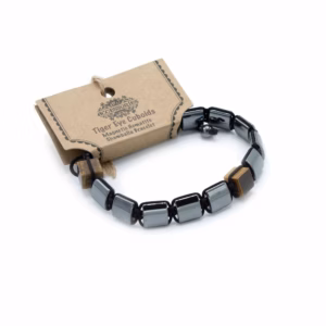 Magnetisk Armbånd Hematitt Shamballa - Tigerøye-Kuboider