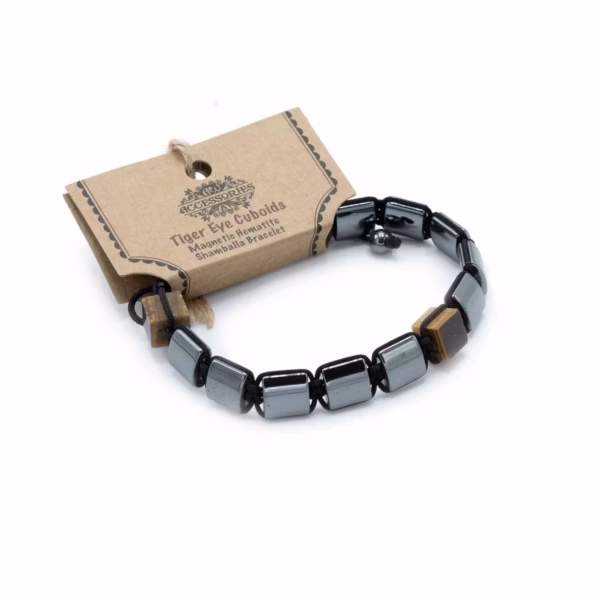Magnetisk Armbånd Hematitt Shamballa - Tigerøye-Kuboider