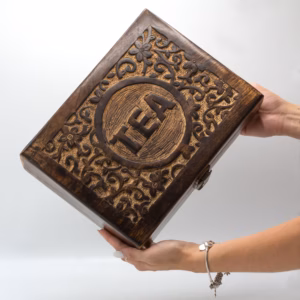 Mango Carved Tea Box - 12 Compartments 30x23x10cm