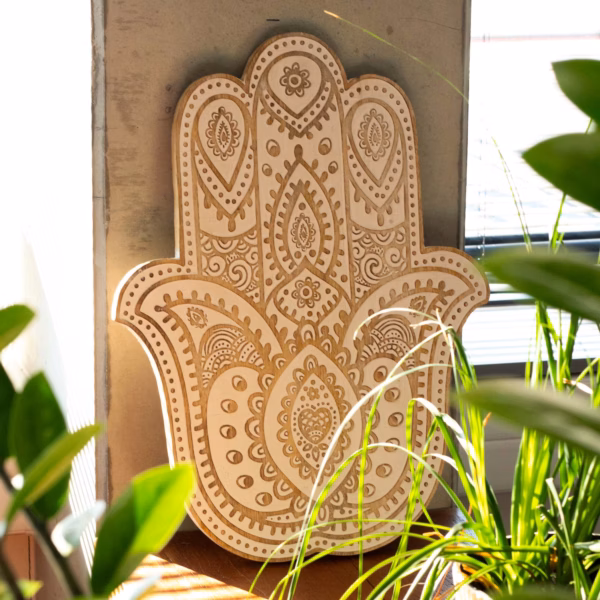 Mango Wood Hamsa Veggplakett - Hvitkalket 52 Cm - Bilde 3