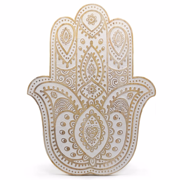 Mango Wood Hamsa Veggplakett - Hvitkalket 52 Cm
