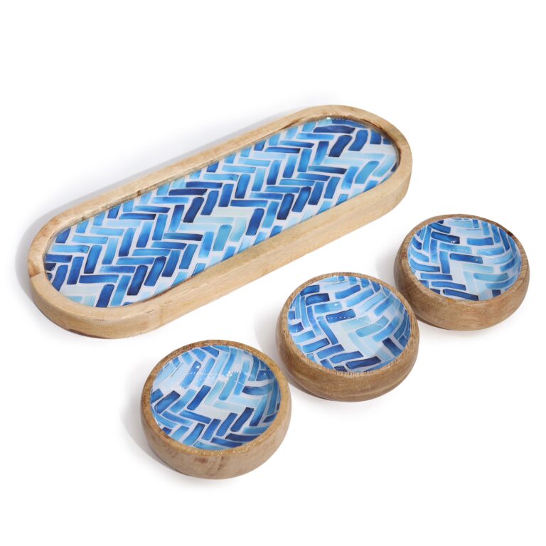 Mango-Wood-Tray-with-3-Bowls-Blue-Stripes