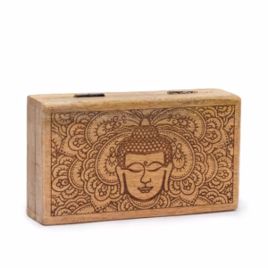 Firkantet Eske / Boks 17x10x4.2cm - Buddha Ansikt Svart Gravert