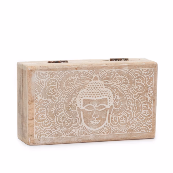 Med Square Box 17X10X4.2Cm - Buddha Face Whitewash