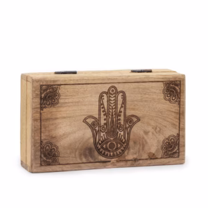 Firkantet Eske / Boks 17x10x4,2 cm - Hamsa Svart Gravert