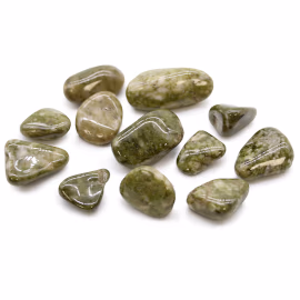 Pose med 12 Mellomstore Afrikanske Tromlede Stener - Epidote Snowflake