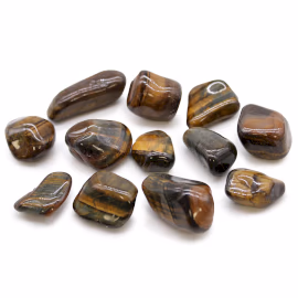 Pose med 12 Mellomstore Afrikanske Tromlede Stener - Tigers Eye - Varigated