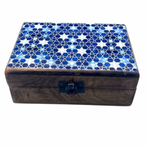Keramisk Glassert Trekasse - 15x10x6cm - Blå Stjerner