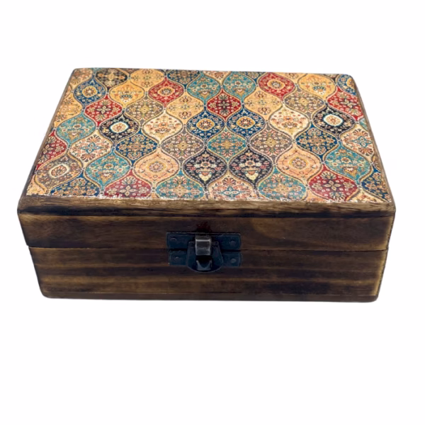 Medium Keramisk Glaseret Trææske - 15X10X6Cm - Trad-Mønster