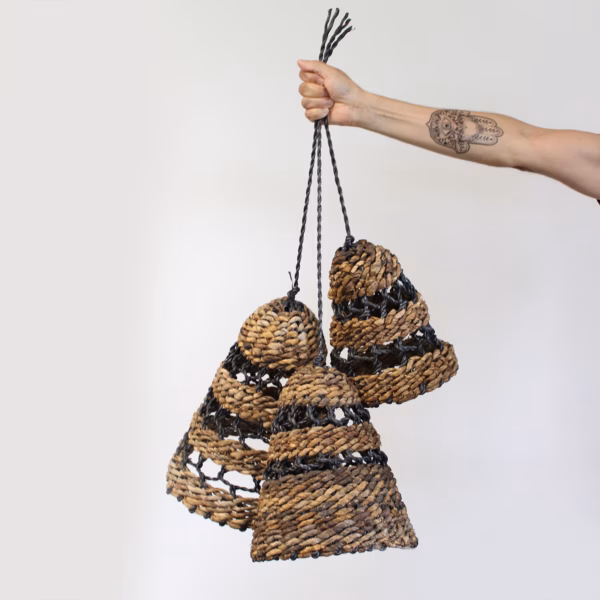 Lampeskjerm Av Bananblad Og Abu-Abu-Raffia - H:30xd:26 cm - Bilde 2
