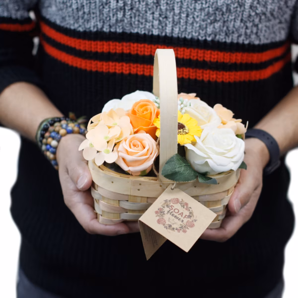 Blomstersåpe Såpebukett Oransje Bukett I Kurv Medium - Bilde 3