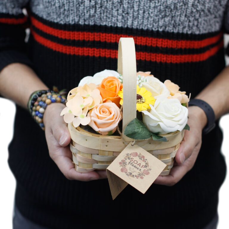Medium-Pink-Bouquet-in-Wicker-Basket