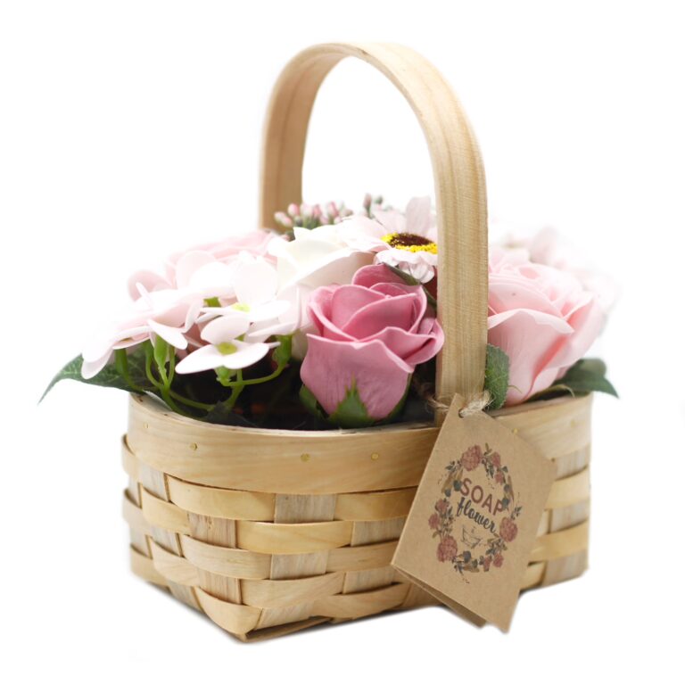 Medium-Pink-Bouquet-in-Wicker-Basket