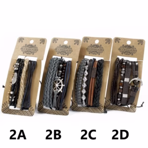 Mens Bracelet Sets - Metal & Leather - Asst