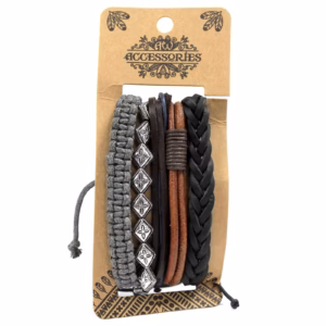 Mens Bracelet Sets - Metal & Leather - Asst