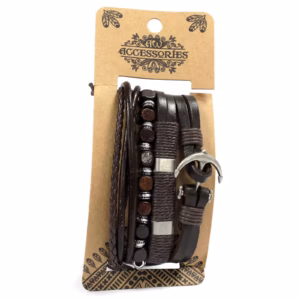 Mens Bracelet Sets - Metal & Leather - Asst