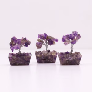 Mini Edelsteenbomen op Orgonietbasis - Amethist - 15 Stenen