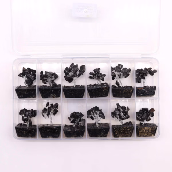 Mini Gemstone Trees On Orgonite Base - Black Agate (15 stones) - Image 3