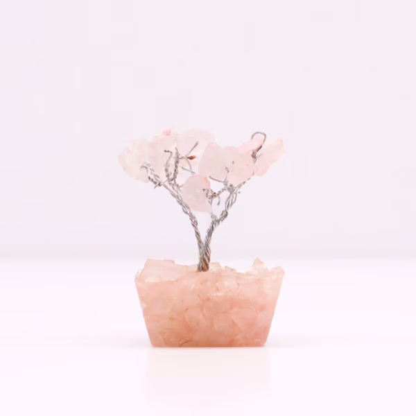 Mini Gemstone Tree På Orgonittbase - Rosekvarts (15 Steiner)