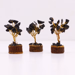 Mini Árbol de Piedras - Base Madera - Ágata Negra - 15 Piedras