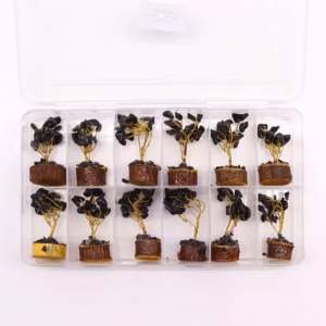 Mini Árbol de Piedras - Base Madera - Ágata Negra - 15 Piedras