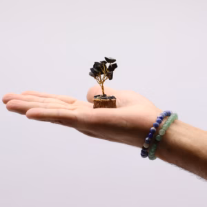 Mini Árbol de Piedras - Base Madera - Ágata Negra - 15 Piedras