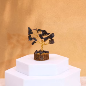 Mini Árbol de Piedras - Base Madera - Ágata Negra - 15 Piedras