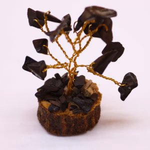 Mini Árbol de Piedras - Base Madera - Ágata Negra - 15 Piedras