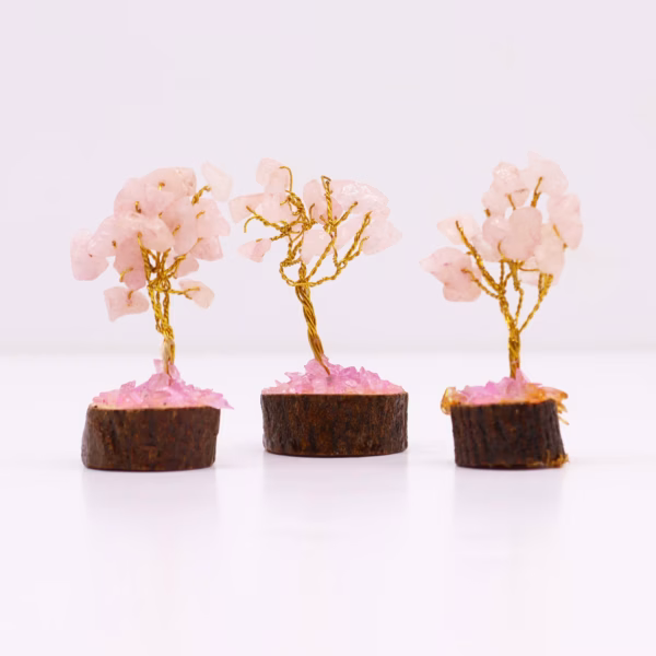 Mini Gemstone Trees On Wood Base - Rose Quartz (15 stones) - Image 2