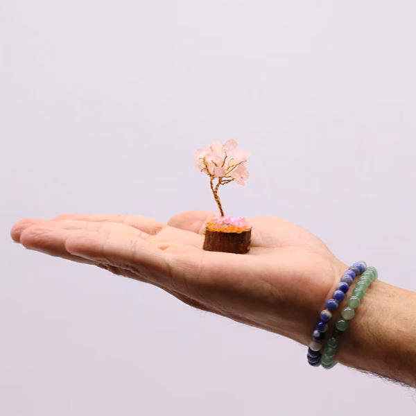 Mini Gemstone Trees On Wood Base - Rose Quartz (15 stones) - Image 4