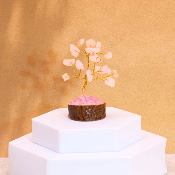 Mini Gemstone Trees On Wood Base - Rose Quartz (15 stones) - Image 5
