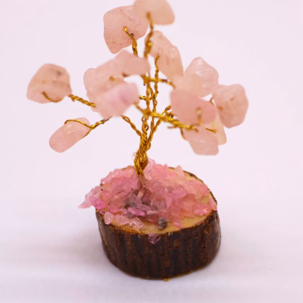 Mini Gemstone Trees On Wood Base - Rose Quartz (15 stones) - Image 6