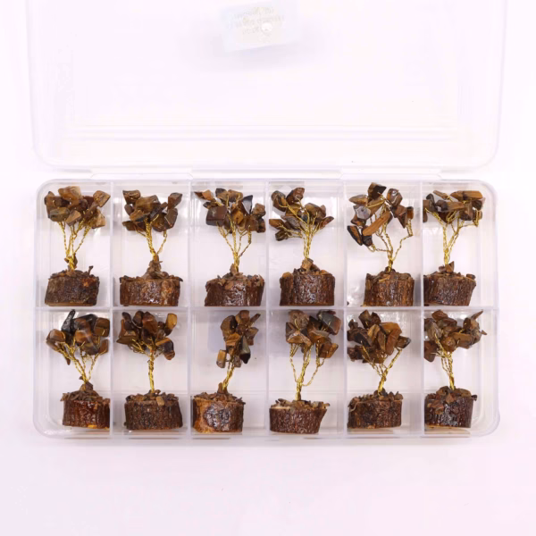 Mini Gemstone Trees On Wood Base - Tigereye (15 stones) - Image 3