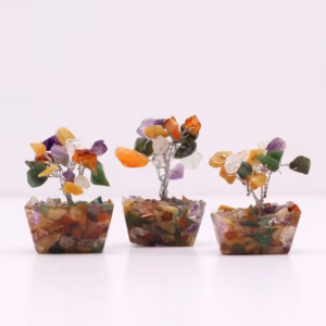 Mini Ædelstenstræer på Orgonitbase - Multi Stones (15 Sten)
