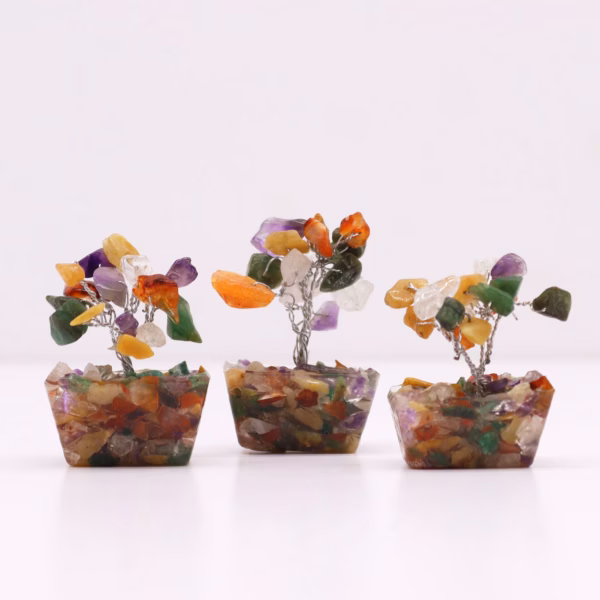Mini arboles de piedras preciosas sobre base de orgonita - Piedras múltiples (15 piedras) - Imagen 2