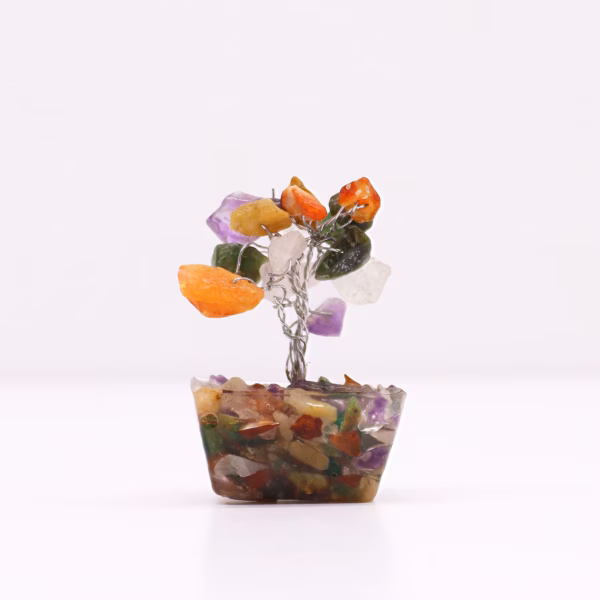 Mini arboles de piedras preciosas sobre base de orgonita - Piedras múltiples (15 piedras)