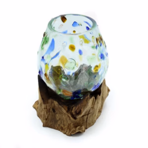 Geschmolzenes Farbiges Glas auf Holz - Mittlere Schale
