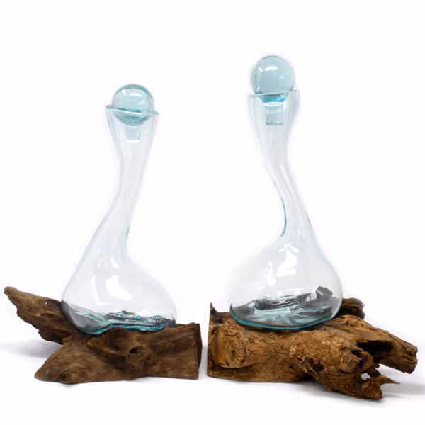 Geschmolzenes Glas Auf Holz - Weinkaraffe – Bild 3