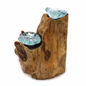 Bougeoir Double en Verre Fondu sur Bois
