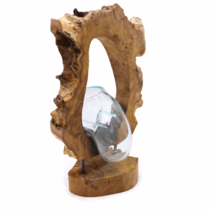 Vase d'art Suspendu en Verre Fondu sur Bois