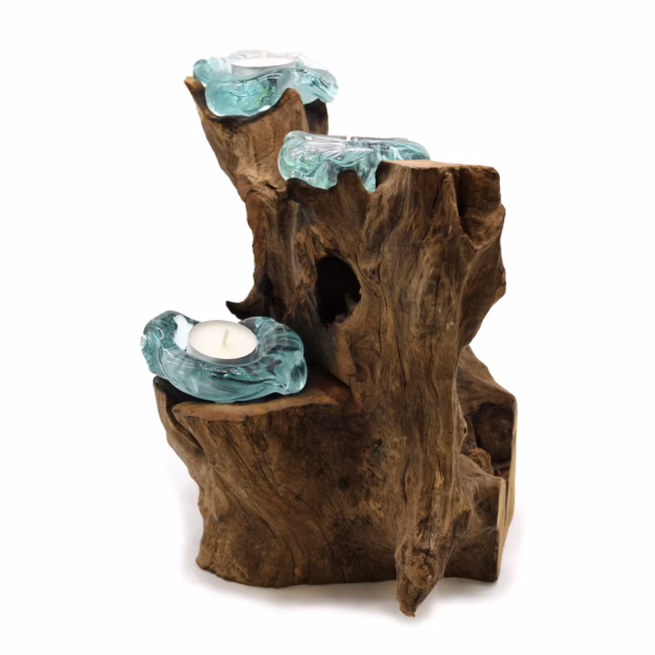 Bougeoir Triple En Verre Fondu Sur Bois – Image 4