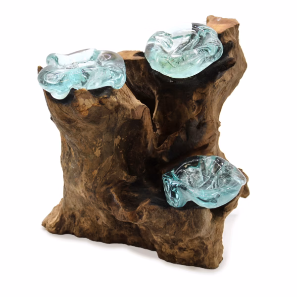 Bougeoir Triple En Verre Fondu Sur Bois