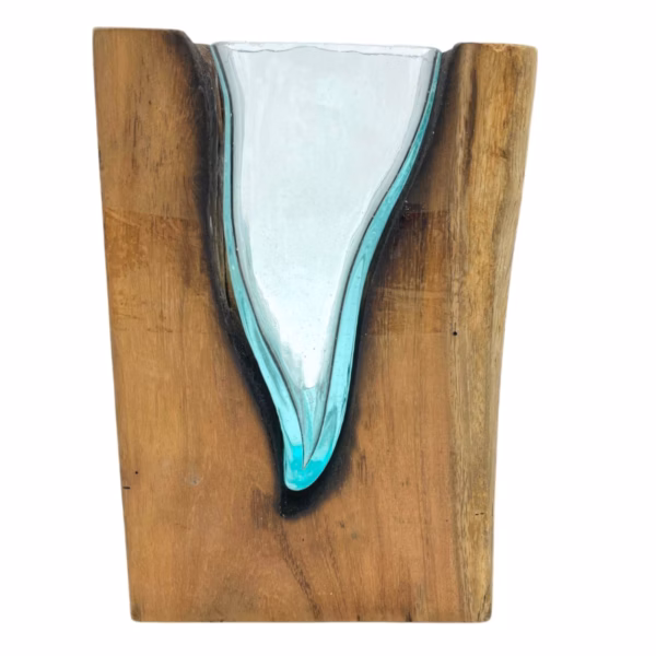 Vase D'Art En Forme De V En Verre Fondu Sur Bois