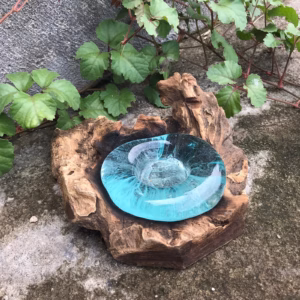 Smeltet Glas på Træ - Lysestage