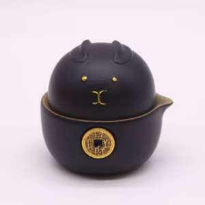 Money Cat Teapot Set - Two Cups - Travel Pack - Black