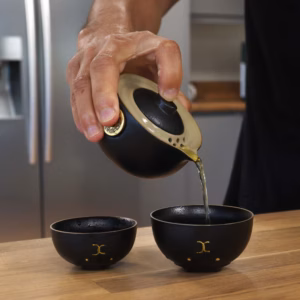 Money Cat Teapot Set - Two Cups - Travel Pack - Black